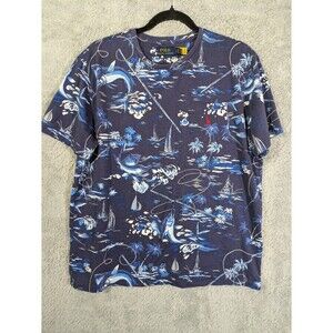 Polo Ralph Lauren Marlin Fishing Print Tee Size Large Blue Coastal Summer